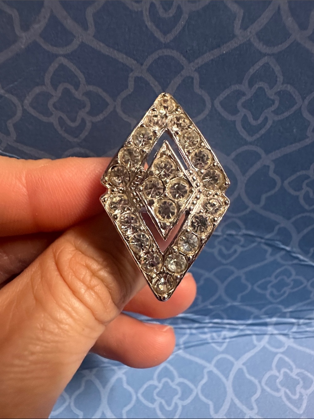 Crystal Wing Statement Ring - Silver Tone